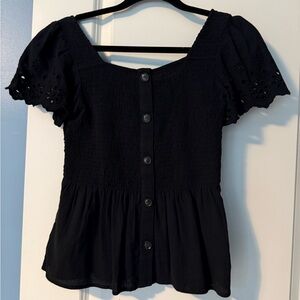 Madewell Black Eyelet Button-Back Blouse